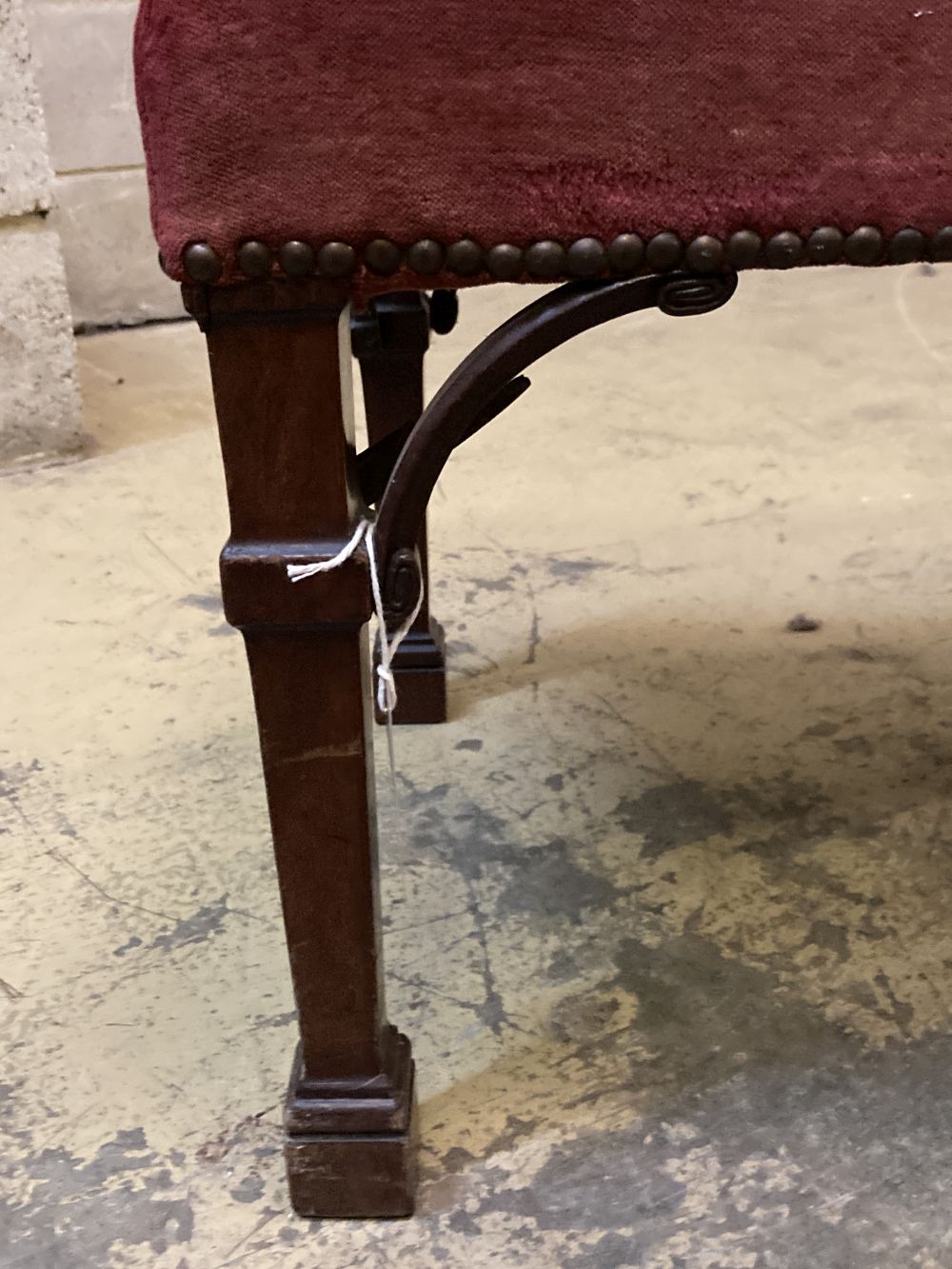 Two George III style mahogany stools, larger 72 x 70cm height 34cm